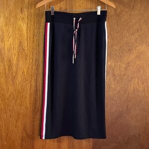 TOMMY HILFIGER Midi Skirt Black w Red & White Side Stripe Sz S